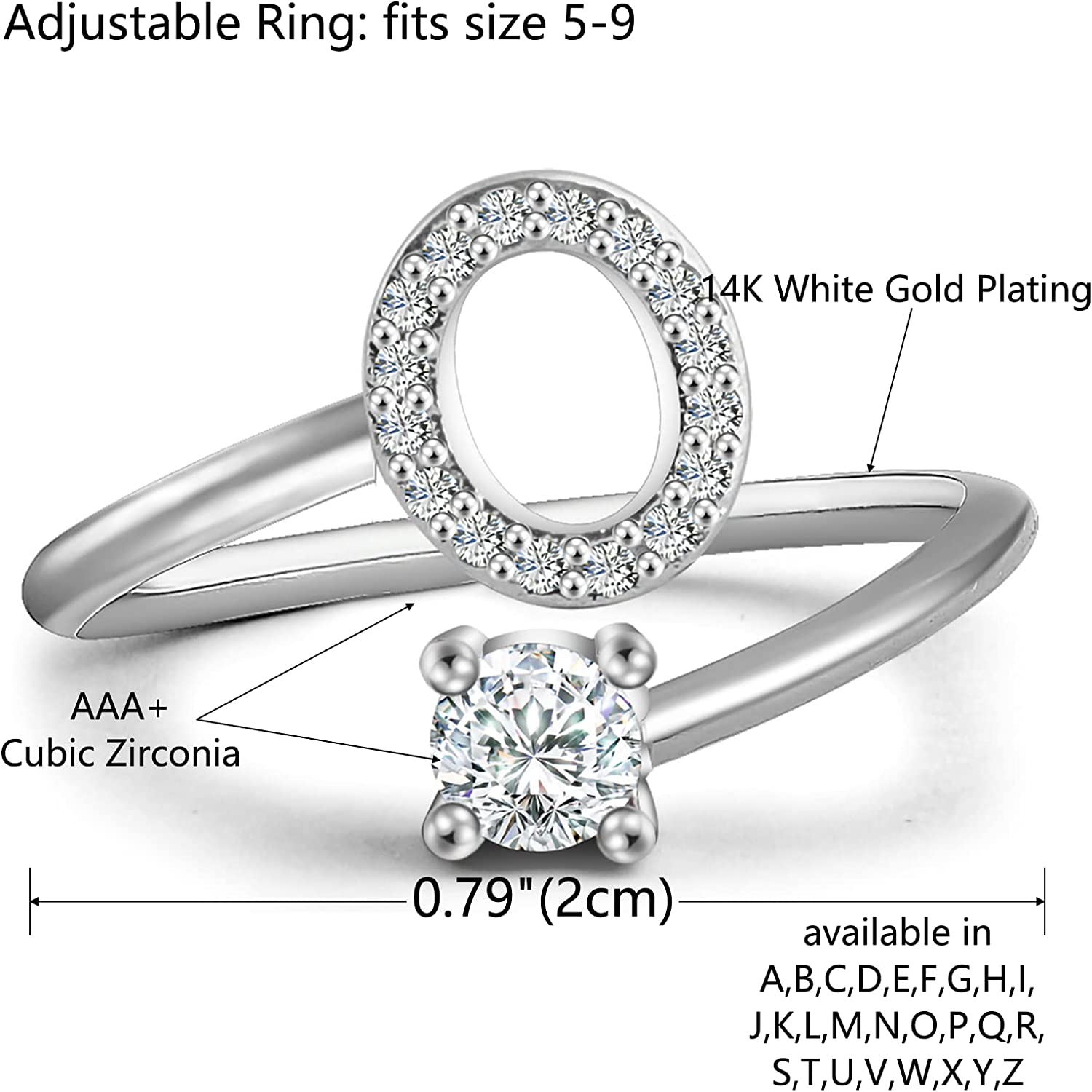 Haoze Initial Letter Ring for Women Girls Silver Stackable Alphabet Rings with Initial Adjustable Crystal Inlaid Initial Rings Bridesmaid Gift - Image 2